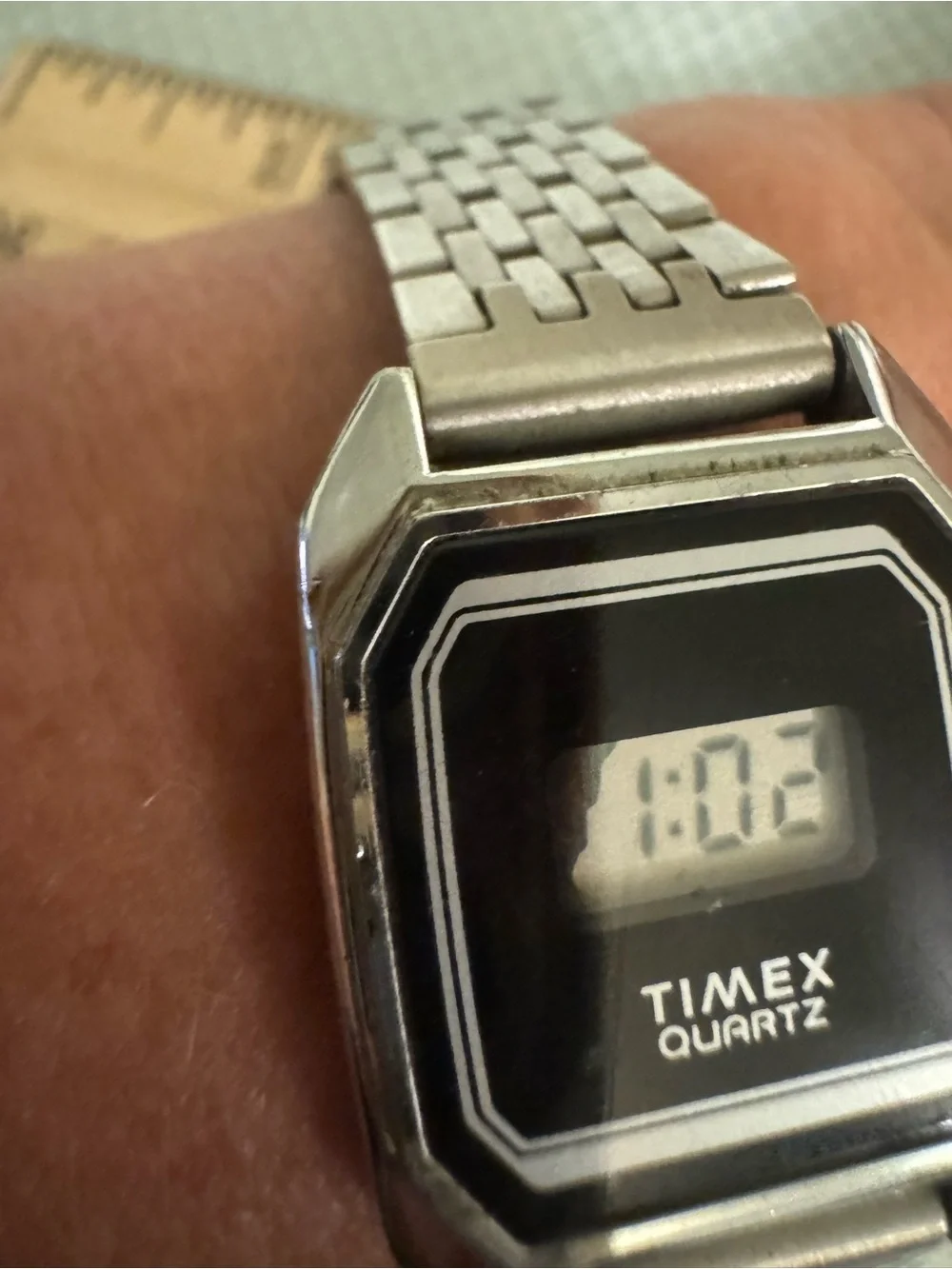 Unisex Timex Silver Stainless Steel Digital Watch with Black Dial